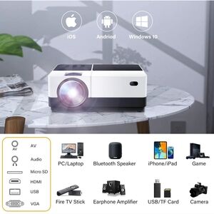 Wsky Video Portable Projector Outdoor Home Theater, LED LCD HD 1080p Supported
